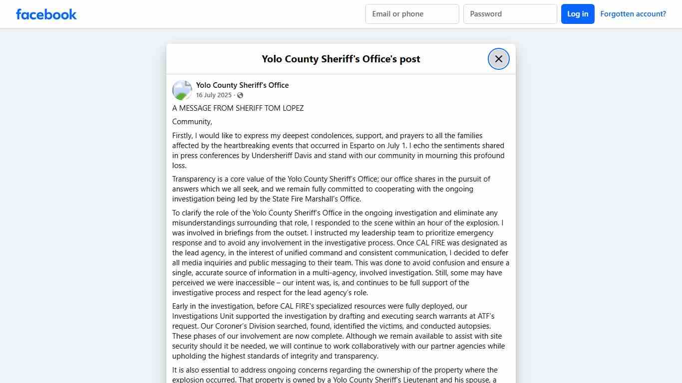 A MESSAGE FROM SHERIFF TOM... - Yolo County Sheriff's Office Facebook