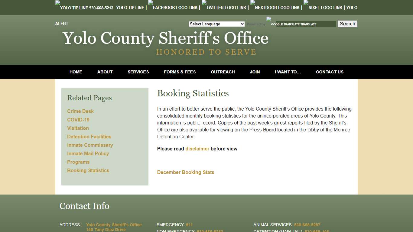 Booking Statistics - Yolo County Sheriff's Office Woodland, CA